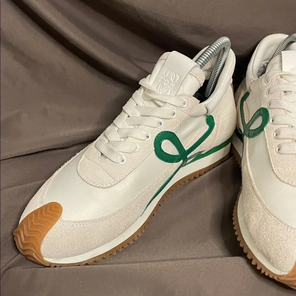 Loewe Flow Runner 2.0 Green Nylon Sneakers With Suede Overlays